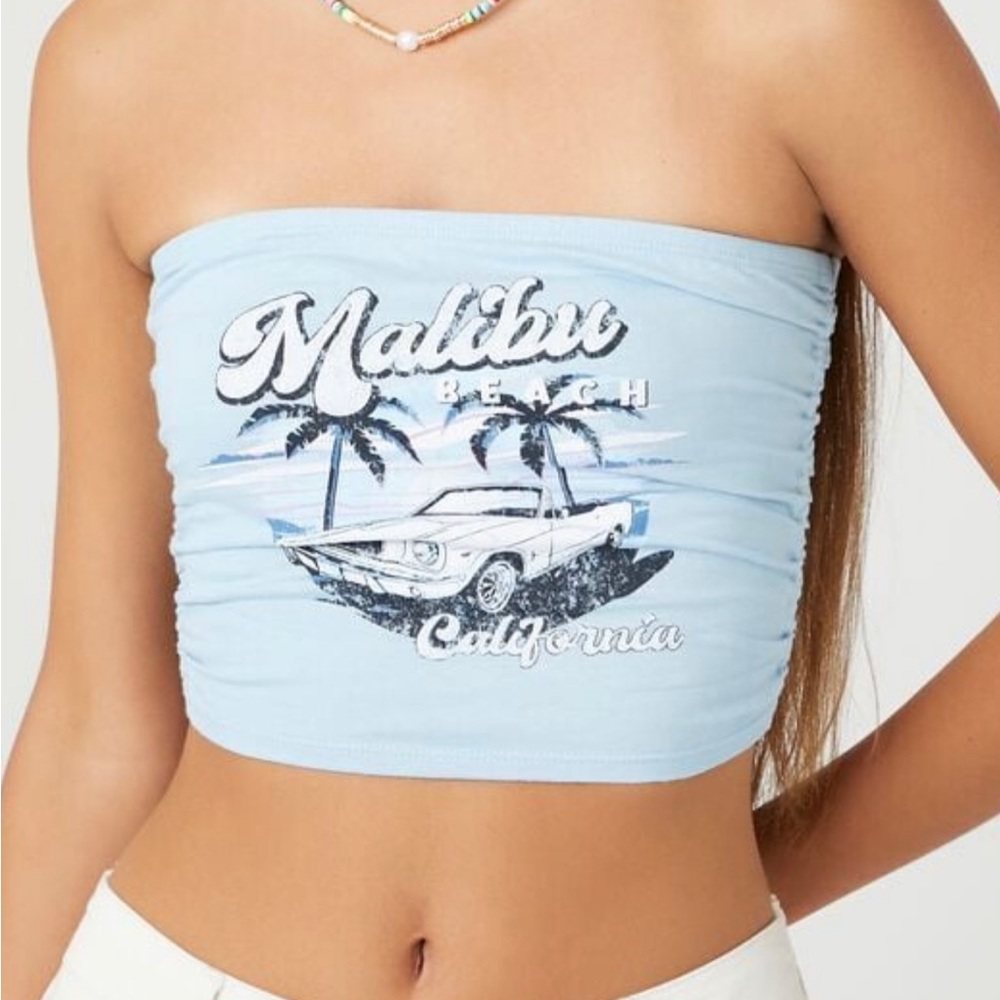Forever 21 Y2K Malibu Beach Graphic Tube Top